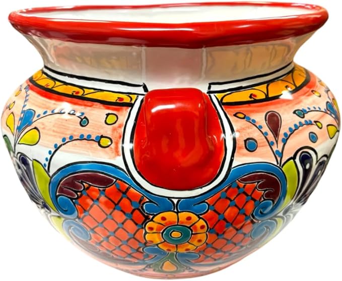 Talavera Michoacana Planter XL Pot Folk Art Multicolor Mexican Pottery Home Decor Hand Painted Garden Indoor Handmade Outdoor 18.5" (Multi 7)