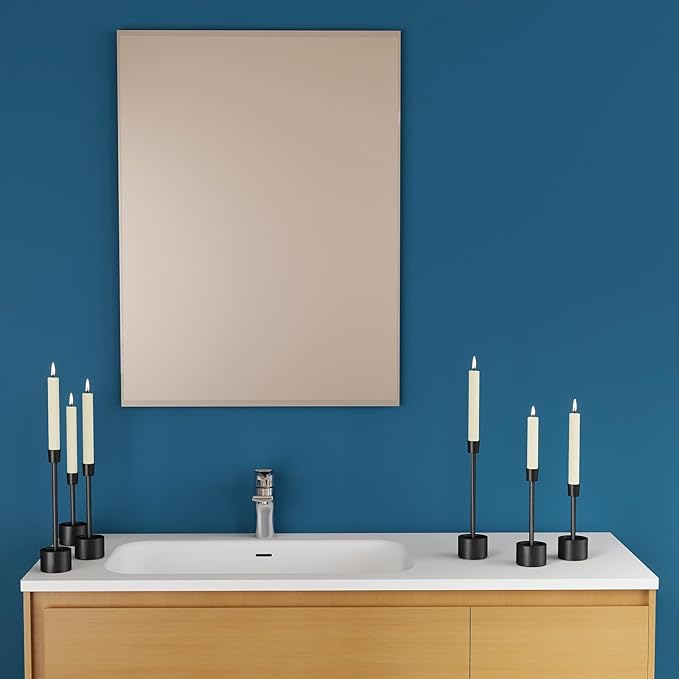 YUMORE Small Candle Holders - Pillar Candle Solid Stainless Steel Stands for Halloween, Wedding Centerpieces, Dining Table, Mantel Decor, Modern Farmhouse, Matte Black 3-Packs