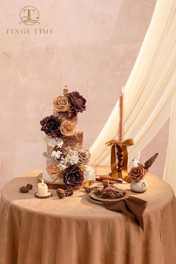 TINGE TIME Artificial Flowers Combo Set, Gradient Color Flower Leaf with Stems for DIY Wedding Bouquets Centerpieces Baby Shower Party Home Decorations (Mocha Brown)