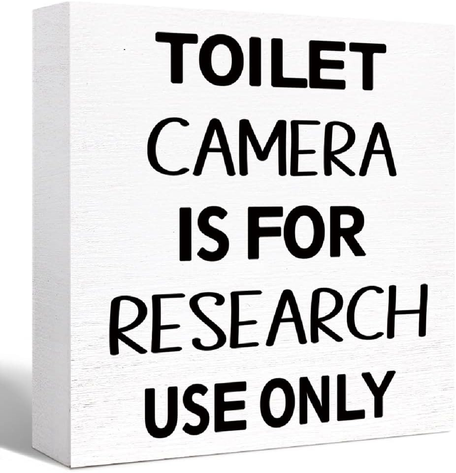 Funny Bathroom Wood Block Sign Toilet Camera is for Research Use Only Wooden Box Sign for Bathroom Shelf Toilet Restroom Tabletop Decor