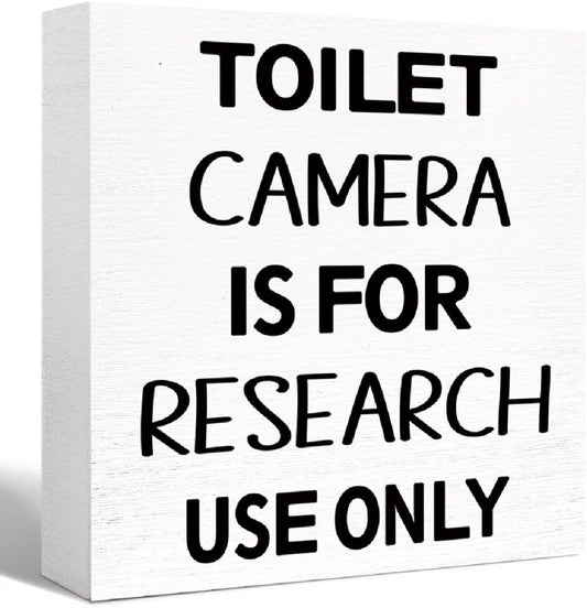 Funny Bathroom Wood Block Sign Toilet Camera is for Research Use Only Wooden Box Sign for Bathroom Shelf Toilet Restroom Tabletop Decor