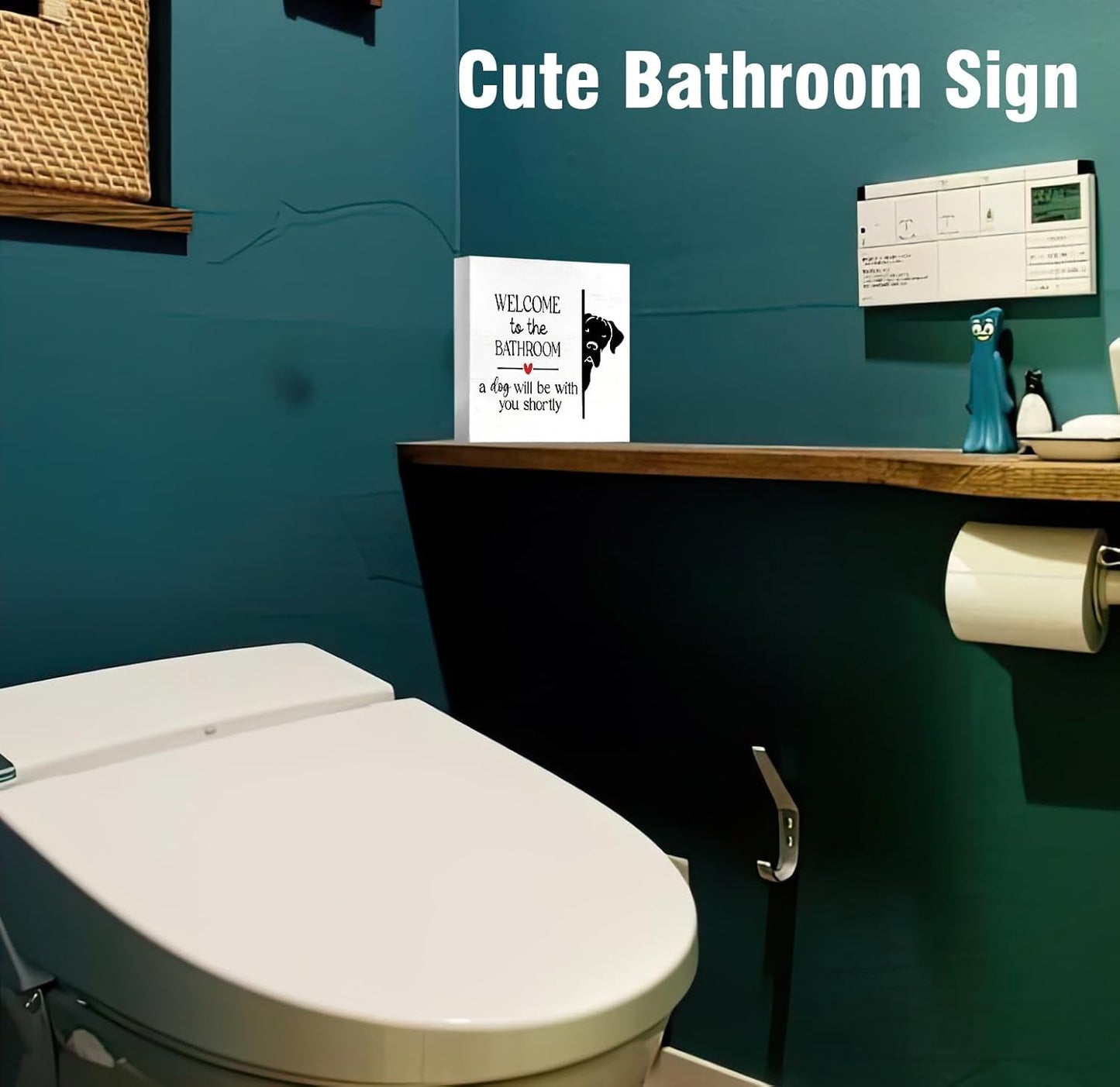 Funny Bathroom Dog Wall Decor Desk Wood Sign, Dog Decor for Home Welcome To The Bathroom Sign, Gifts for Women Dog Lovers, Welcome To The Bathroom A Dog Will Be With You, 5x5 inch