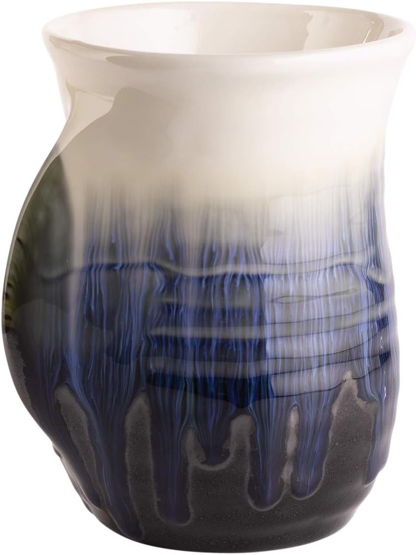 GUTE Hand Warmer Mug, Ceramic and Hand Painted - Contoured Pocket will Hold Warmth From The Heat Of Your Drink To Keep Your Fingers Warm, Comfy Handwarmer (Ocean Blue) (Right Handed)