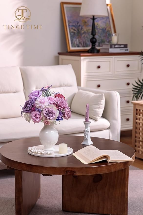 TINGE TIME Fake Flowers Artificial Flowers Peonies Bulbous Chrysanthemum Daisy Hydrangea Sunflower Violets Dahlia Daffodils Epiphyllum Orchid Cherry Blossom Camellia Leyaron (Light Purple)