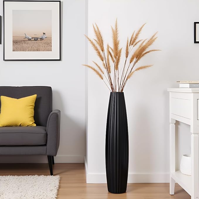 Floor Vases, Tall Floor Vase 23.6 inch (60CM, 1.96FT) Tall Vases, Sturdy Black Vase for Living Room Decor, Resin Black