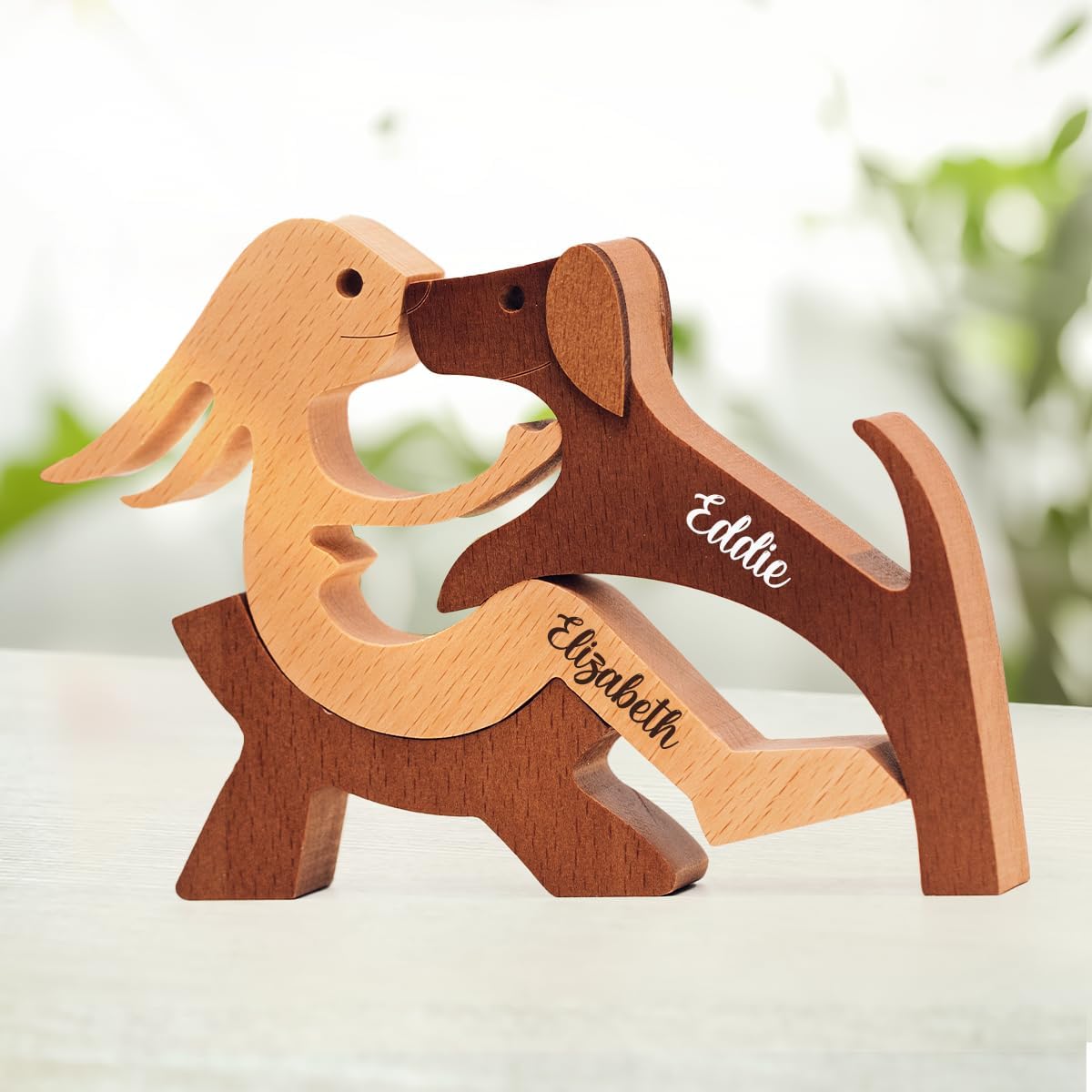 DOPTIKA Personalized Dog Statues Home Decor, Statue Home Decorations, Table Decor Wooden Pet Carvings, Wooden Sculpture, Gifts for Pet Lovers, Dog Memory Gifts, House Warming Gift Ideas