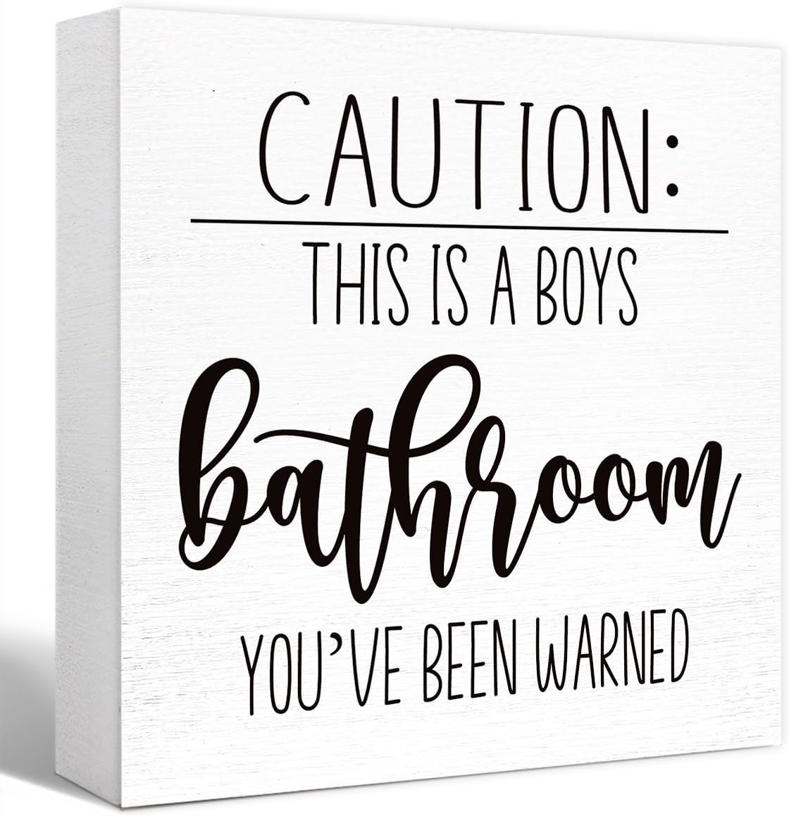 Funny Bathroom Wood Sign Caution This is a Boys Bathroom Wood Block Sign for Kids Boys Bathroom Shelf Toilet Restroom Home Tabletop Desk Decor,Farmhouse Bathroom Wooden Box Sign