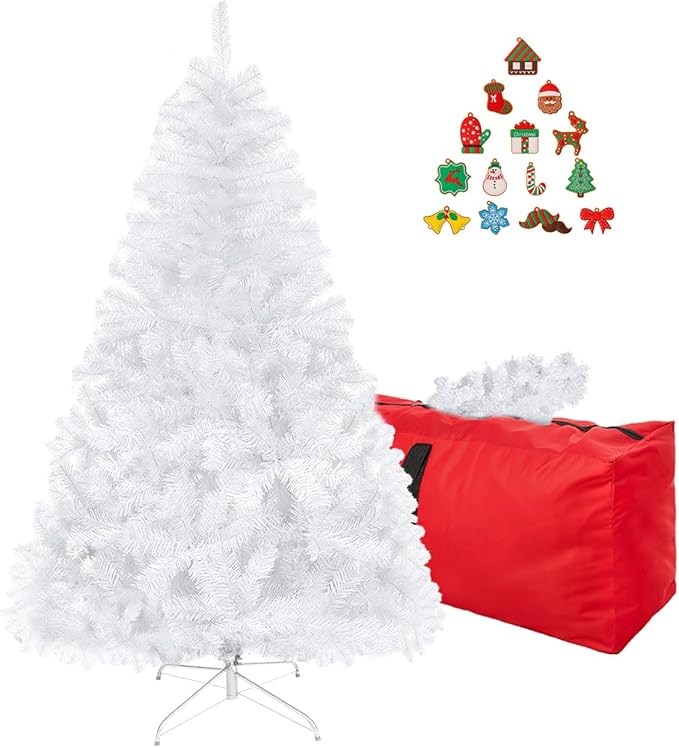 ULICO 5ft Artificial White Christmas Tree,Premium Spruce Xmas Tree with 600 Branch Tips, Fake Christmas Tree with Foldable Metal Base Stand,Home, Office,Party Decoration