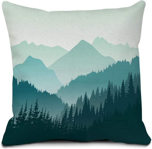 Decorative Throw Pillow Covers 18x18 Inch, Cute Home Decor for Living Room Outdoor Funny Pillowcase Polyester Cushion Case Green Mountain Landscape