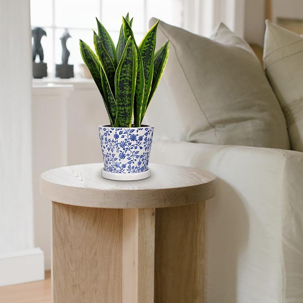 Fake Plants 15.7" Artificial Snake Plant Faux Plants in Blue and White Pot Tropical Sansevieria Silk Plant Fake Potted Plants Indoor for Home Living Room Bathroom Office Housewarming Gift Decor