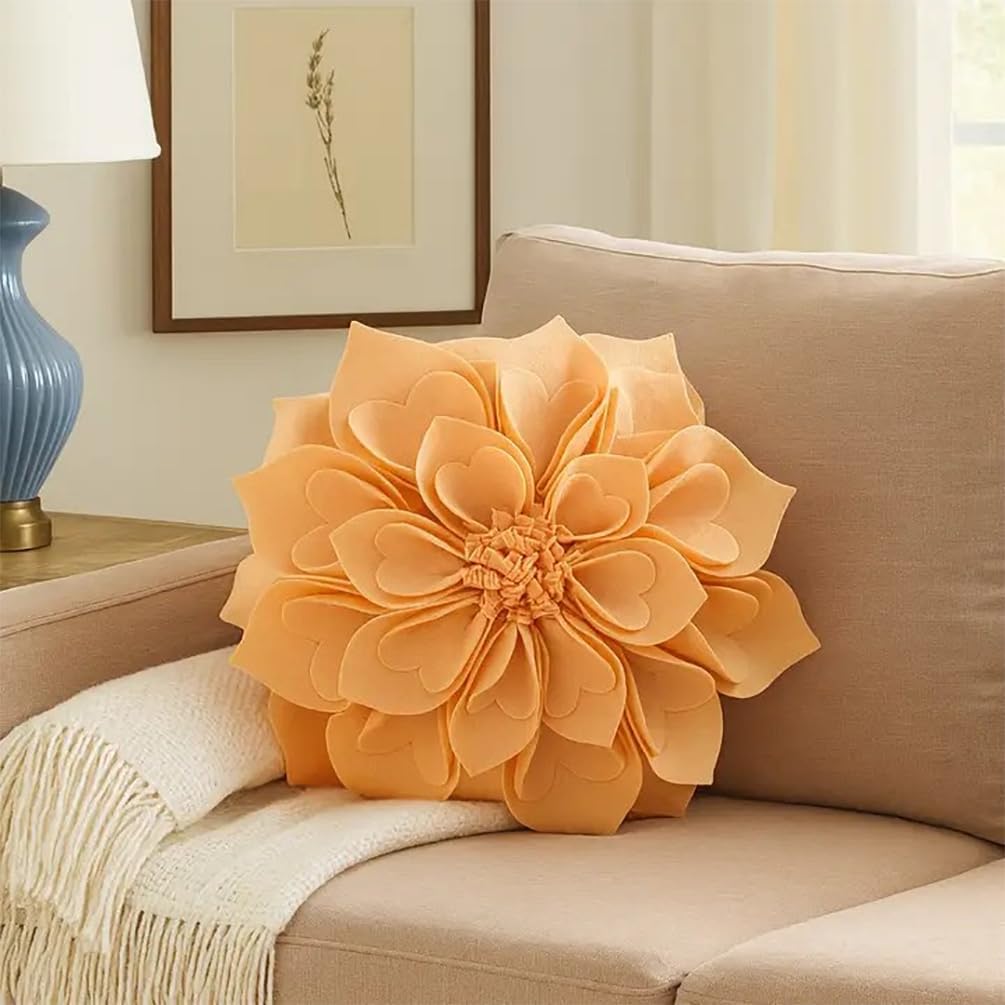Fennco Styles Handmade 3D Heart-Shaped Petals Flower Decorative Throw Pillow Cover Only - 13" Round Peach Floral Pillow Case for Couch, Home Décor and Holiday, Housewarming Gift