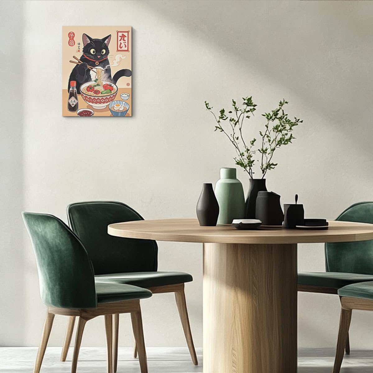 HZMLYDJ Cute Japanese Cat Canvas Wall Art, Quirky Cats Eating Ramen Posters Trendy paintings Wall Art Decor, Aesthetic Canvas Decoration Artwork for Walls Home Living Room Kitchen Dining Room Decor