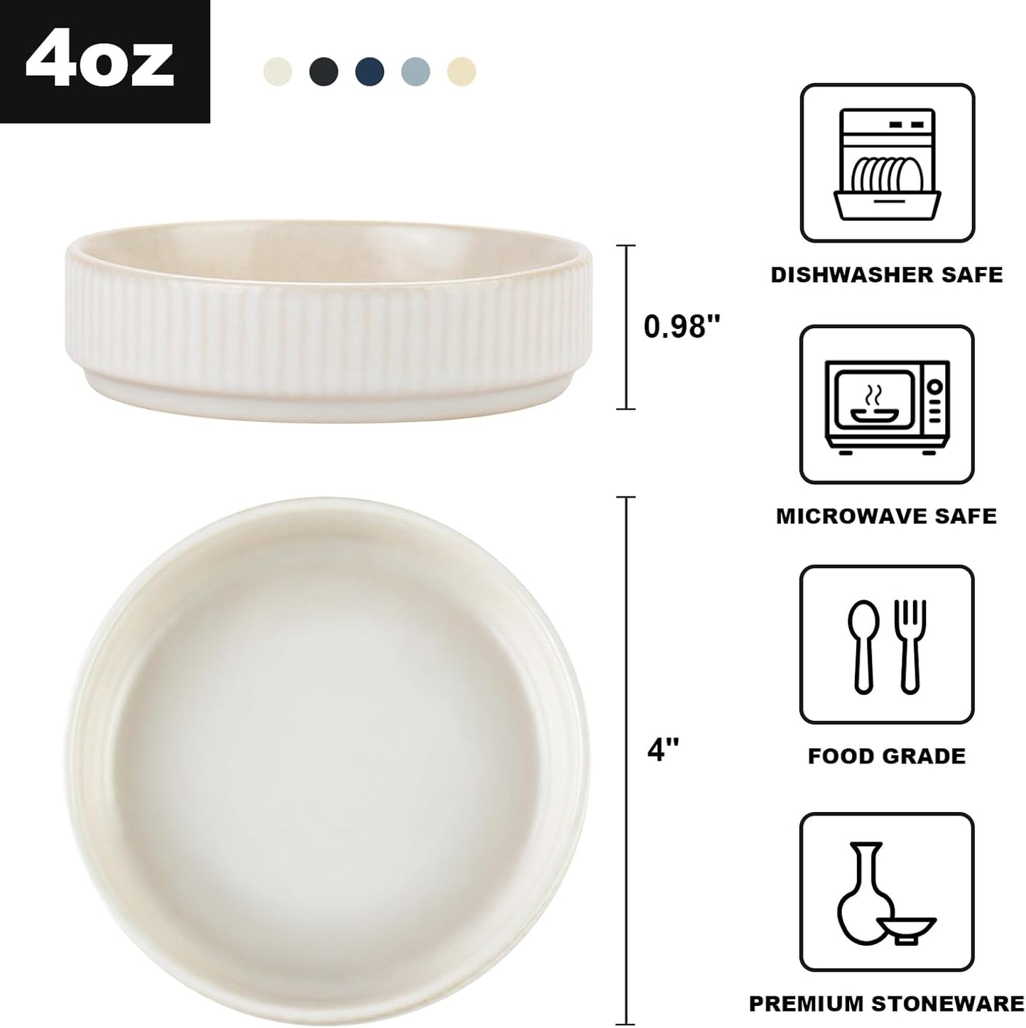 famiware Star Soy Sauce Dish Ceramic Dipping Bowls Set of 6, 4 oz Individual Dip Sauce Cups/Bowls/Dishes/Plates, Small Serving Bowl for Side Dishes, Dessert, Ice Cream, Sushi - Matte White