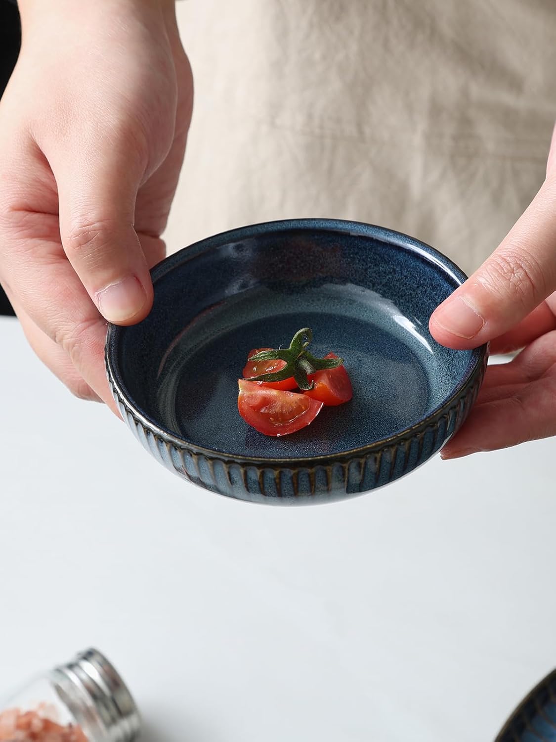 famiware Starlight Soy Sauce Dish Ceramic Dipping Bowls Set of 6, 3 oz Individual Dip Sauce Cups/Bowls/Dishes/Plates, Small Serving Bowl for Side Dishes, Dessert, Ice Cream, Condiment, Starry Blue