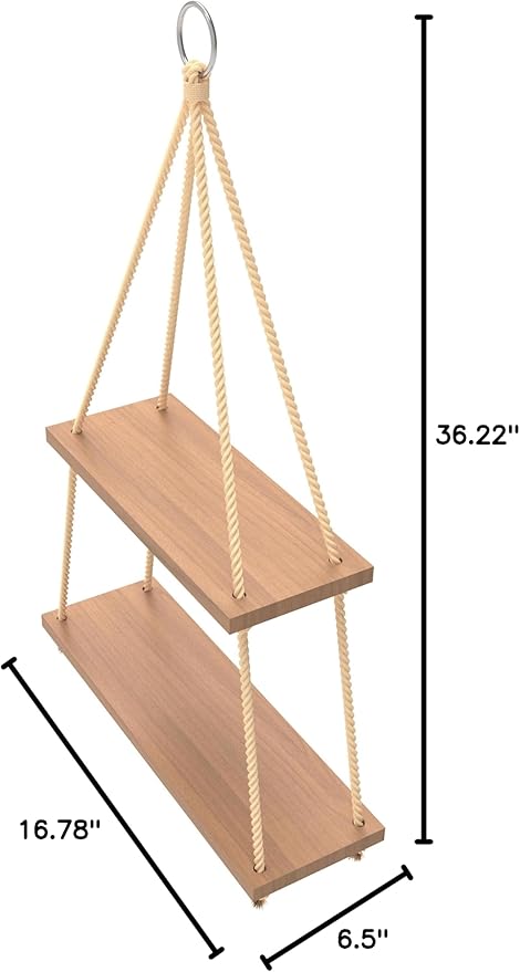Hanging Shelves for Wall - Boho Room Decor Aesthetic - Hanging Plant Shelf Decor - Floating Shelves for Room Wall - Rope Shelves for Bedroom Aesthetic, Boho Decor Wall Hanging Shelves for Living Room