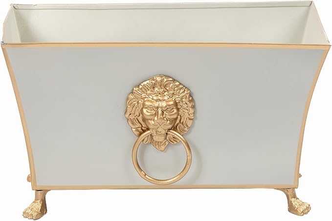 Jaye's Studio Paws and Claws Regency Fluted Rectangular Cachepot, Taupe Metal Planter for Indoor Plants, Rectangle Flower Plant Pot, Wedding Decor Centerpiece Planter, 12 Inch