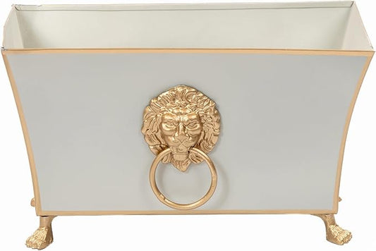 Jaye's Studio Paws and Claws Regency Fluted Rectangular Cachepot, Taupe Metal Planter for Indoor Plants, Rectangle Flower Plant Pot, Wedding Decor Centerpiece Planter, 12 Inch