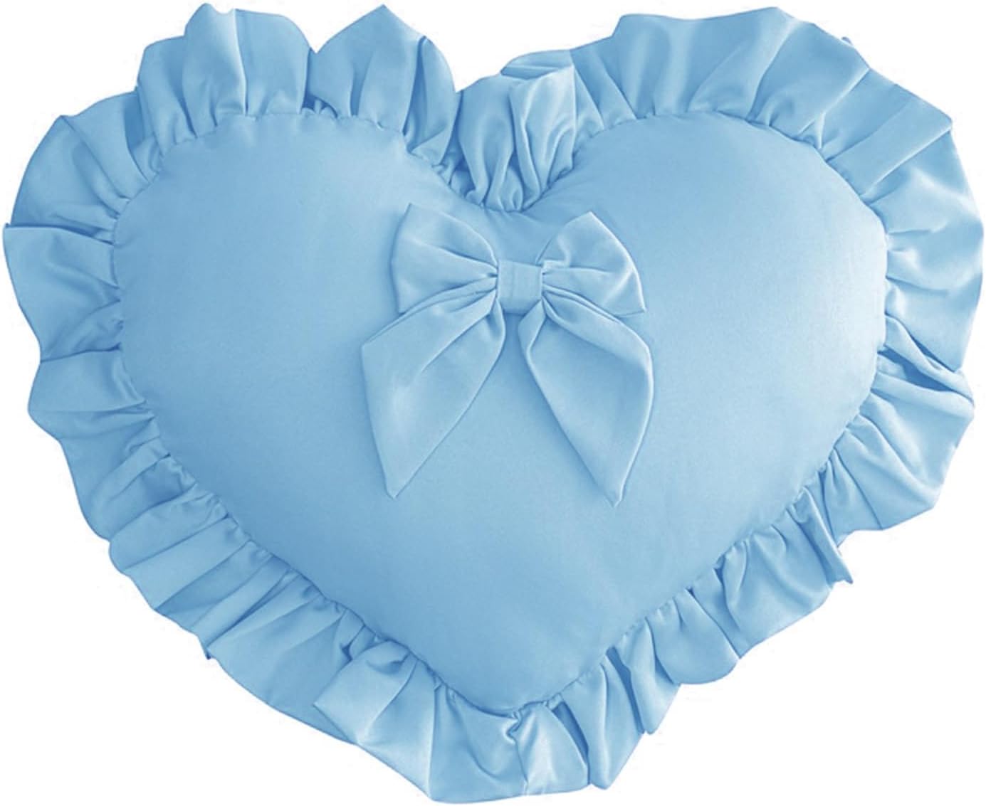 Heart Pillows, Cute Ruffled Heart Shaped Throw Pillows with Bow Soft Stuffed Love Decorative Pillow Cushion for Sofa Couch Bed Girl Room Chair Car Living Room, Light Blue