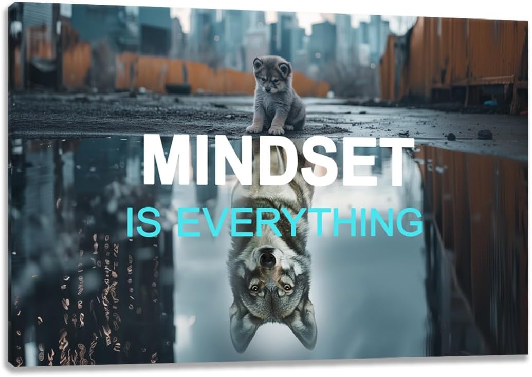 GoForArt Inspirational Canvas Wall Art, Mindset Is Everything Motivational Office Bedroom Poster Print, Animal Wolf And Dog Picture Modern Positive Dorm Room Wall Decor