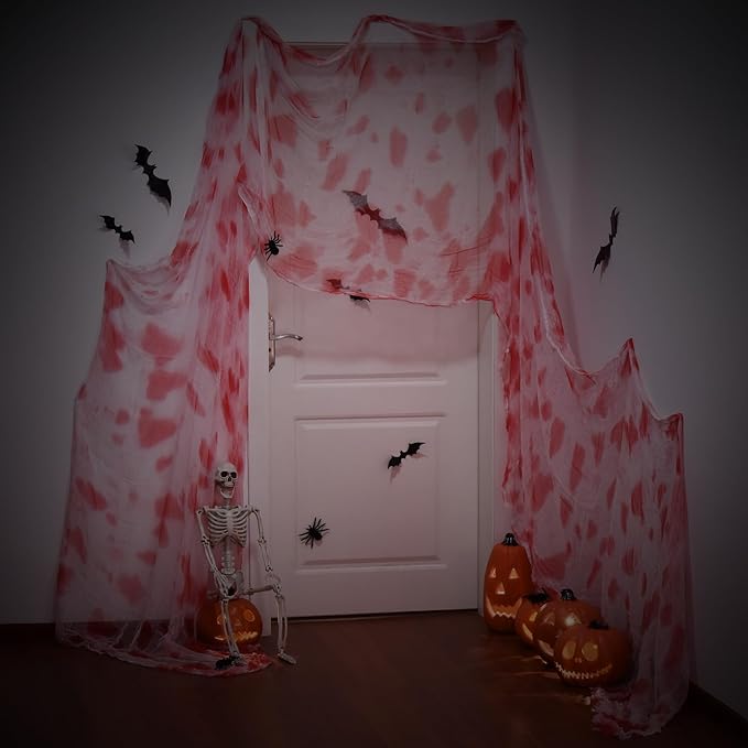 (30 x 420 in.) Halloween Creepy Cloth, Spooky Giant Cheese Cloth Tapestry for Halloween Party Supplies Decorations Outdoor Yard Home Wall Decor, White