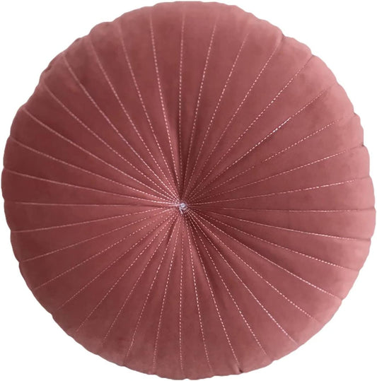 HLOVME Round Pillow Cushion for Couch Velvet Decorative Small Throw Pillow Solid Color for Living Room Bed Floor 15.7”, Lightcoral