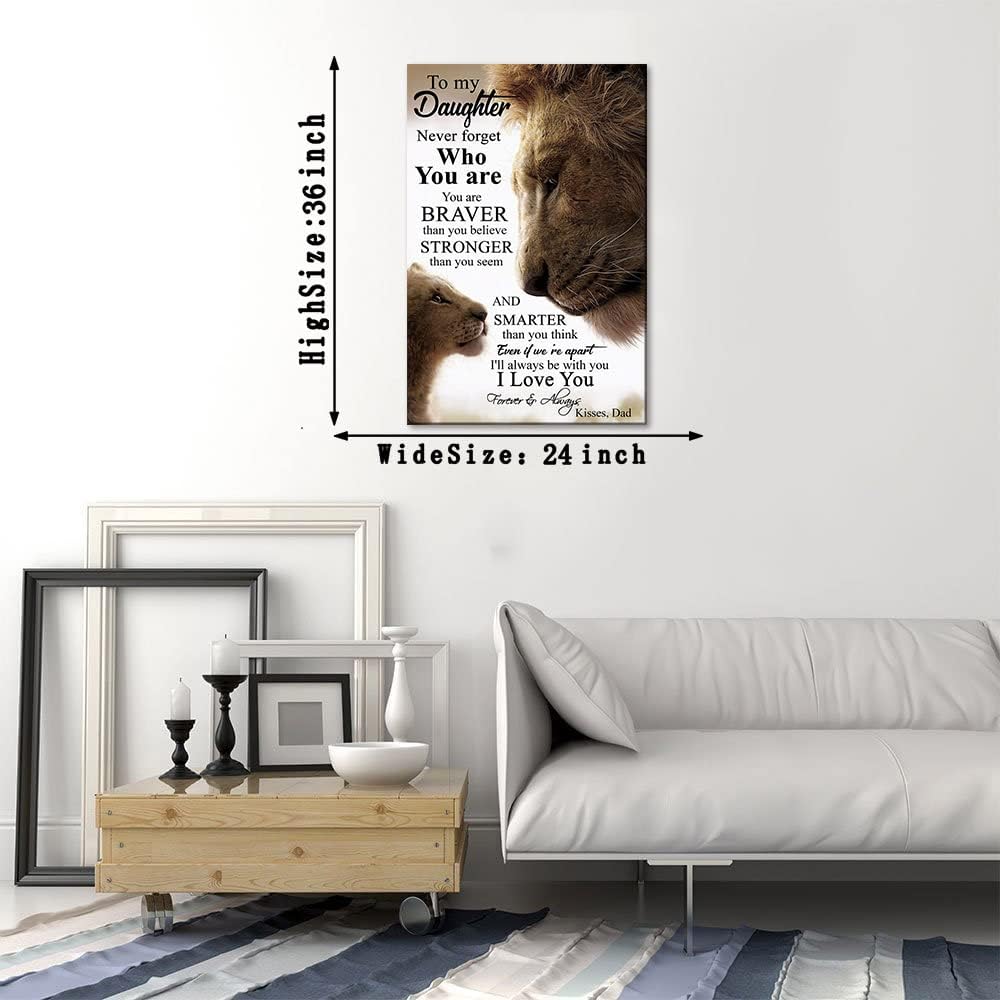 Father's Love Themed Wall Pictures To My Daughter Poster Lion Father and Daughter Artwork HD Print Inspiring Artwork for Study Room Studio Wall Decor Gallery Wrapped Easy to Hang-24 inch x 36 inch