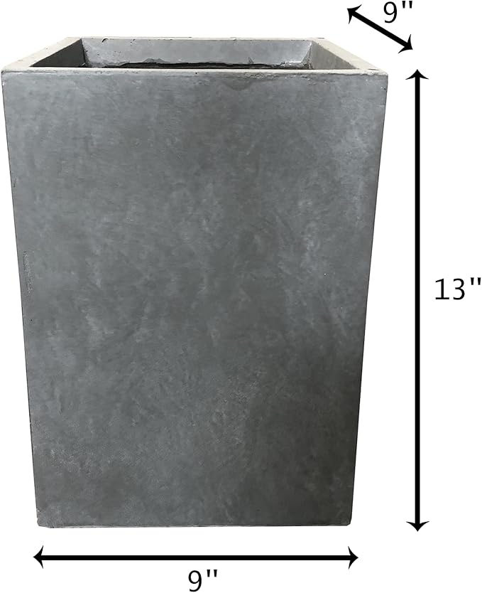 Kante 12.6" H Tall Rectangular Concrete Planters, Outdoor Indoor Lightweight Plant Pots with Drainage Hole and Rubber Plug, Modern Style for Home Garden Patio, Slate Gray
