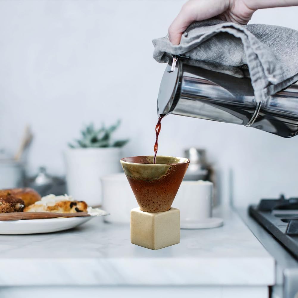 Japanese Coarse Pottery Mug, Triangular Cone Porcelain Cup with Square Base for Espresso Office and Outdoor Picnic Coffee Mugs Style Ceramic Tea Cups Shape Retro Heat Resistant (Type 3)