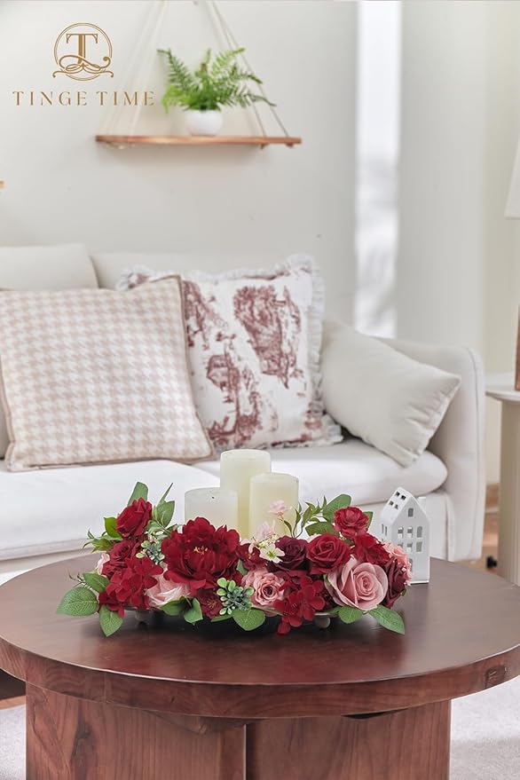 TINGE TIME Fake Flowers Artificial Flowers Peonies Bulbous Chrysanthemum Daisy Hydrangea Sunflower Violets Dahlia Daffodils Epiphyllum Orchid Cherry Blossom Camellia Leyaron (Burgundy)