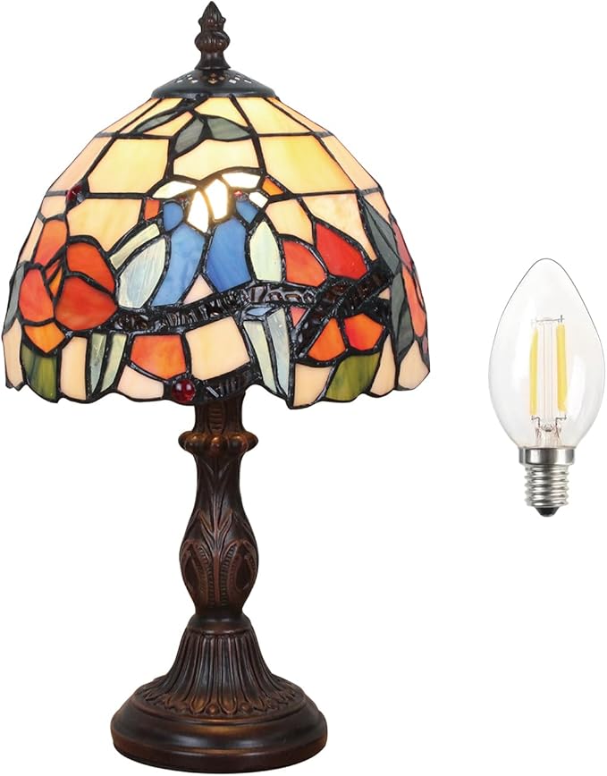 Tiffany Table Lamp 8'', Blue Hummingbird Tiffany Style Table Lamp for Bedroom Study Office Home Stained Glass Lamp