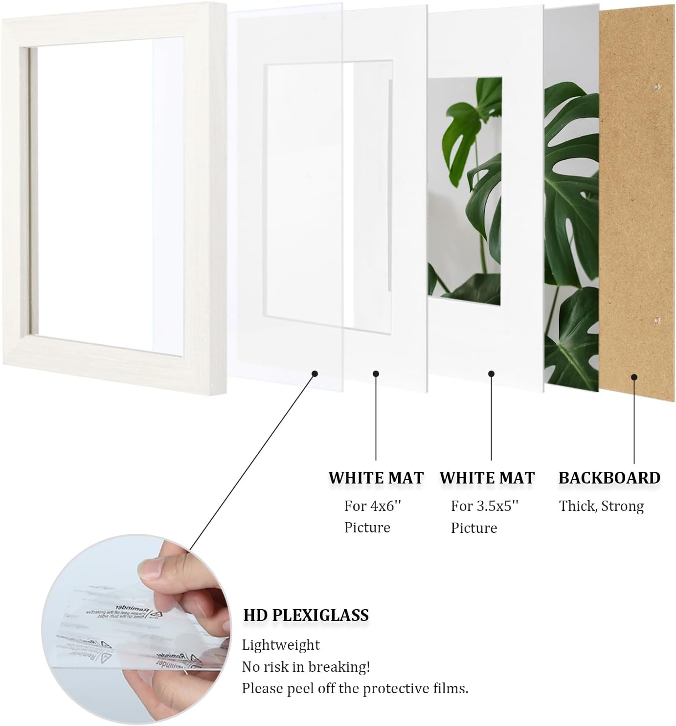 Egofine 4x6 Picture Frames Set of 4, Made of Solid Wood Covered by Plexiglass 3.5x5 with Mat or 4x6 without Mat, for Table Top Display and Wall Mounting Photo Frame Beige