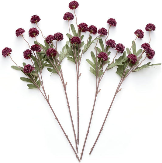 Laelfe 5Pcs Dandelion Artificial Flowers Bridal Bouquet Wedding Home Party Decor (Dark red)