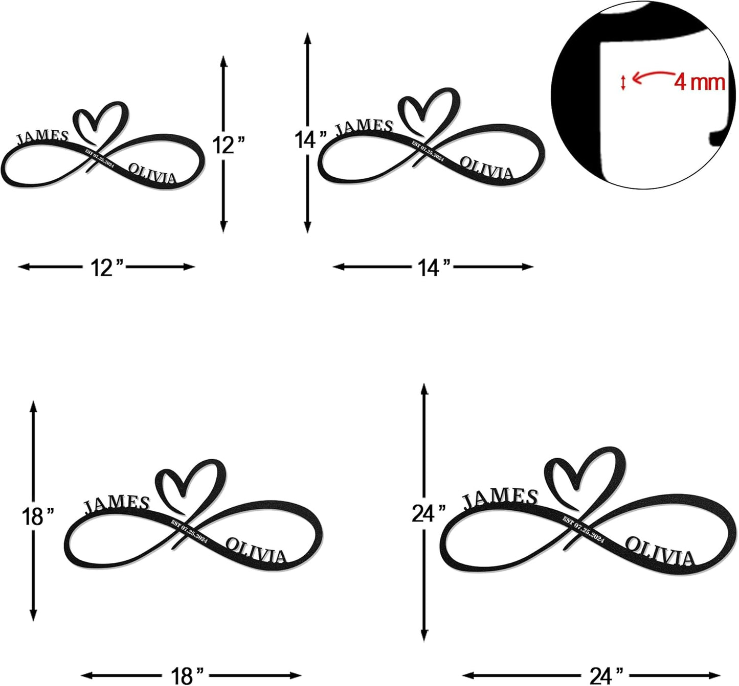 LULLBABYMALL Personalized Love Metal Sign - Customized Names and Date Wall Art, Infinity Metal Signs for New Home, Wedding, Couple, Christmas