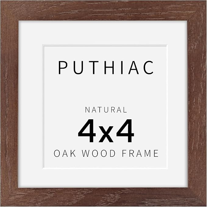 4x4 Oak Wood Picture Frame - 4"x4" Photo Frame, 4x4 Picture Frame Wood, Natural Solid Wooden Picture Frames for Wall Art Photo and Prints(1 Pack, Walnut)