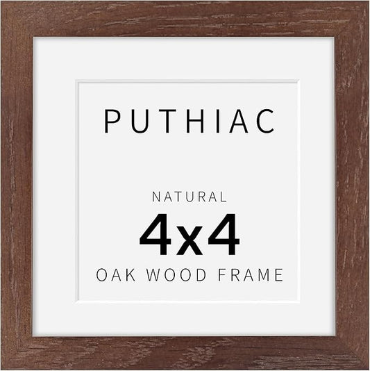 4x4 Oak Wood Picture Frame - 4"x4" Photo Frame, 4x4 Picture Frame Wood, Natural Solid Wooden Picture Frames for Wall Art Photo and Prints(1 Pack, Walnut)