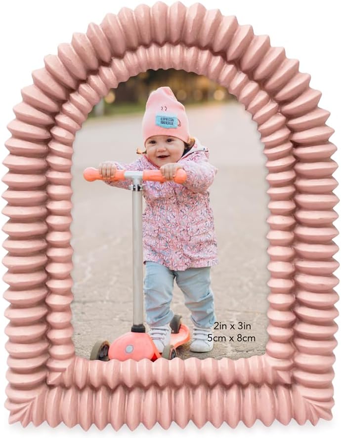 Isaac Jacobs 2x3 Matte Blush Double Bead Arch Photo Frame with Black Fabric Easel, Tabletop, Wall-Mountable, Shelf and Desk, Decorative Art Design, Home Décor (2x3, Matte Blush)