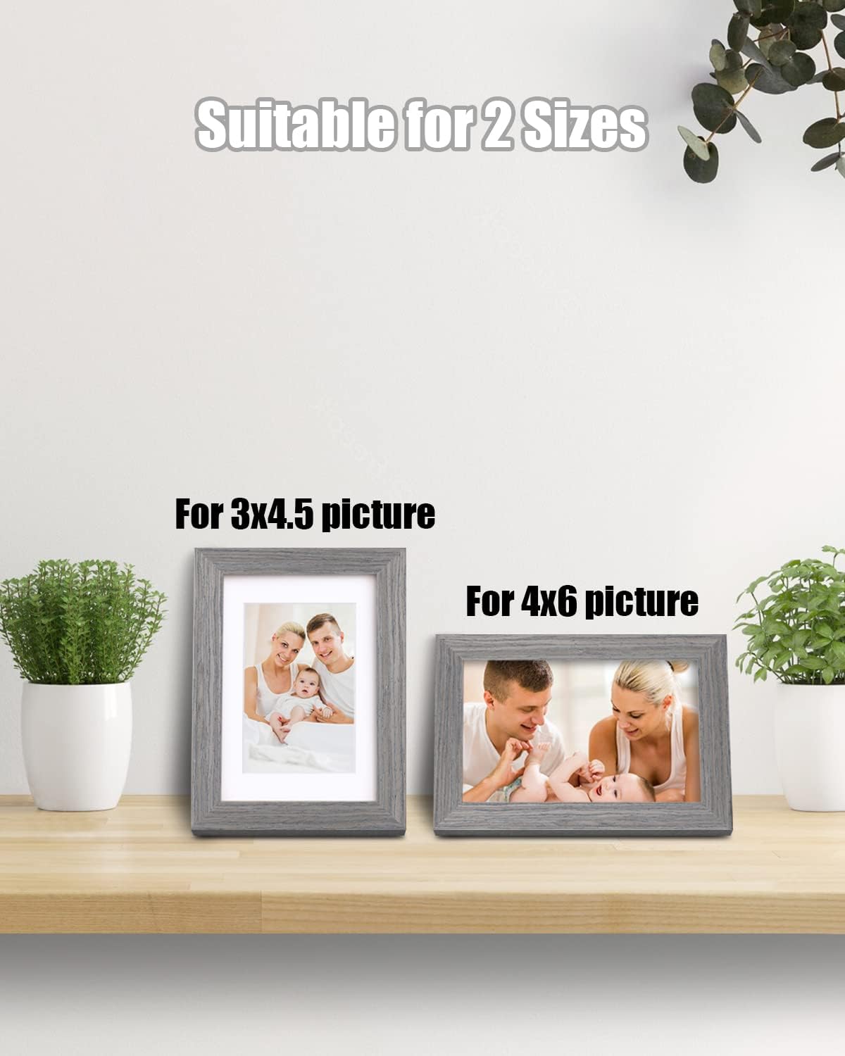 Egofine 4x6 Picture Frames Set of 4, Made of Solid Wood Covered by Plexiglass 3.5x5 with Mat or 4x6 without Mat, for Table Top Display and Wall Mounting Photo Frame Light Grey