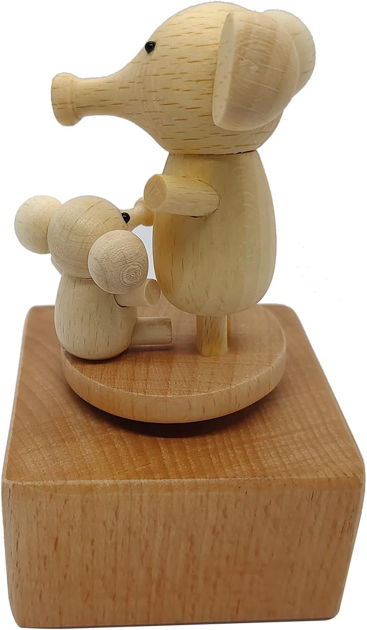 Cute Little Elephant Mini Music Box, Cartoons Animals Wooden Mechanical Music Box, The Music Box Gift That Sings Castle in The Sky, Best Gift for Boy Girl Kids Singing Music Gift Box