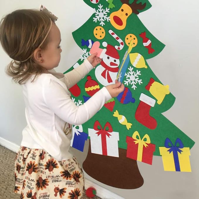 3.2 Ft Felt Christmas Tree for Toddlers with 30 Detachable Christmas Ornaments, Xmas Gifts, Door Wall Hanging Decorations