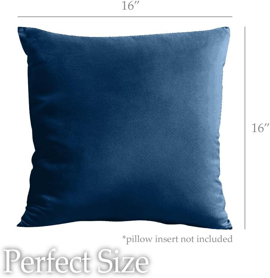 lalaLOOM Velvet Throw Pillow Covers, Set of 2 Decorative Square Pillows Home Decor, Soft Accent Cases, Silky Machine Washable Pillowcases for Sofa, Couch, Bedroom, Living Room, 16x16, Dark Blue