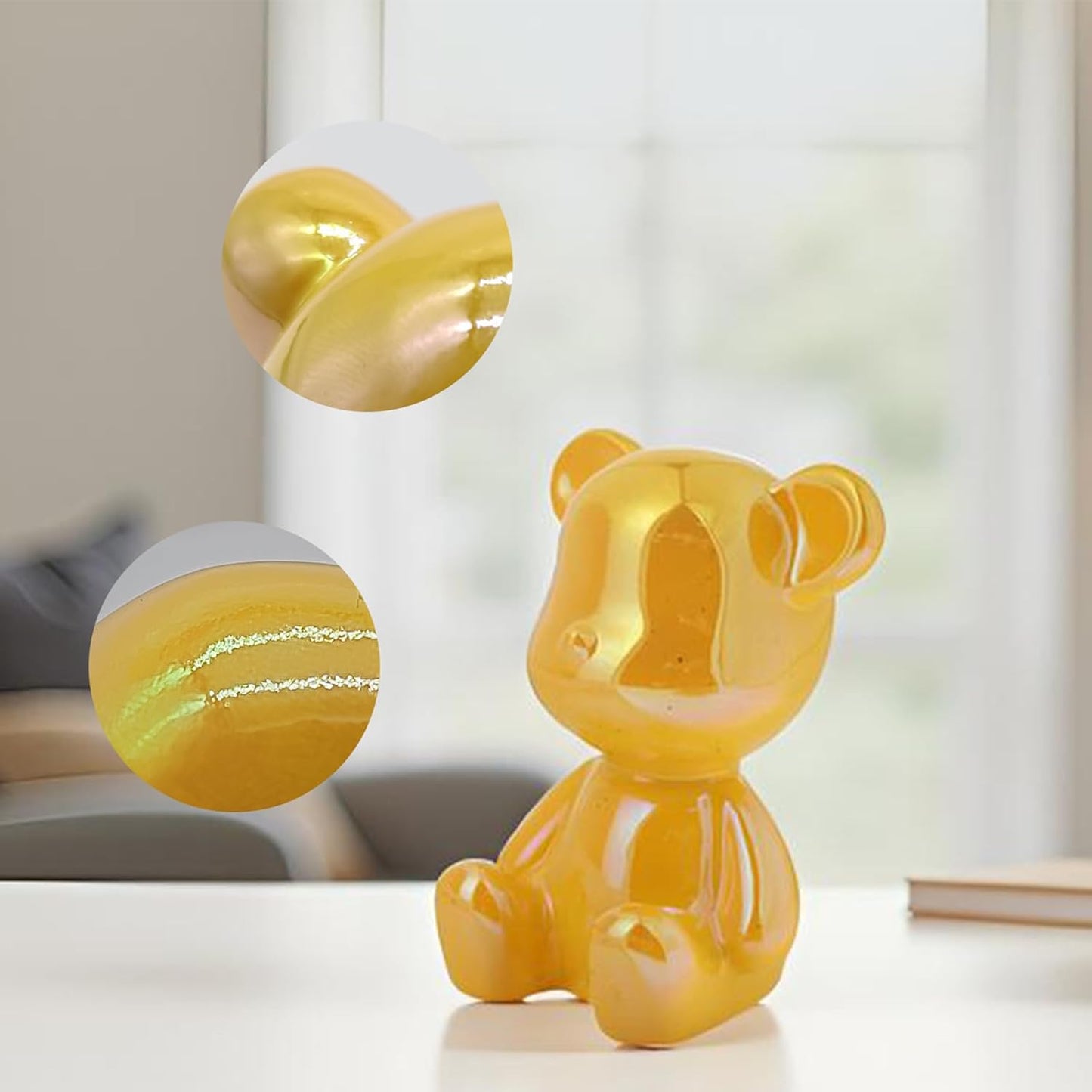 Home Decor Lucky Bear Figurine Tabletop Decor Animal Statue Ornaments Shelf Decorations Small Sculpture for Living Room Bedroom Office Desktop Cabinets