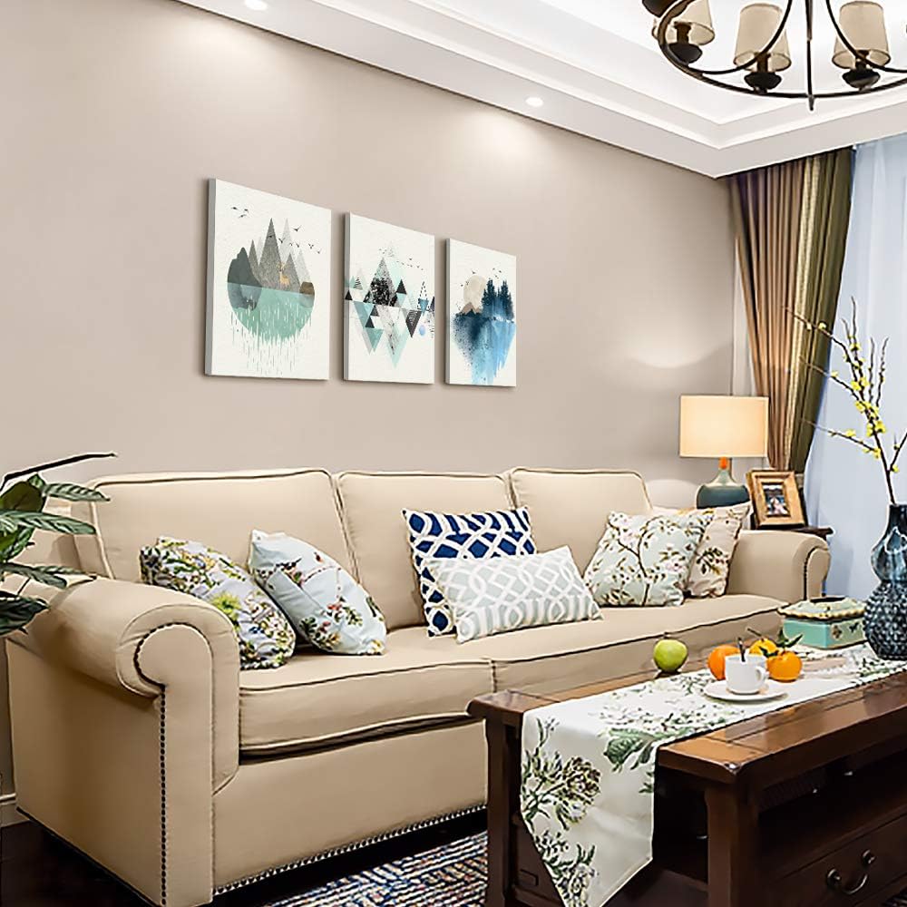 MHARTK66 Canvas Wall Art - Abstract Geometry Mountain Wall Artworks, 3 Panels, 12x16 inch, 3 Piece Set for Living Room, Office, Bedroom, Bathroom Home Decoration