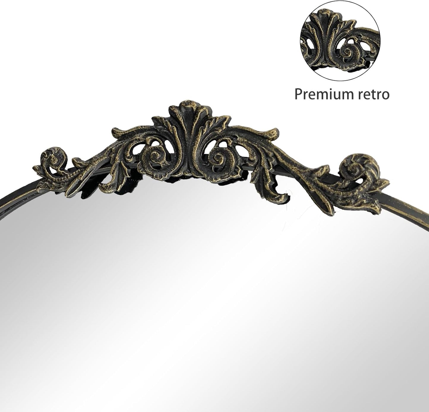 Black Ornate Mirror for Wall, Traditional Vintage Ornate Baroque Mirrors,Victorian Antique Bronze Full Matel Frame,Arched Mirror for Entryway/Bathroom/Fireplace 24"X36"