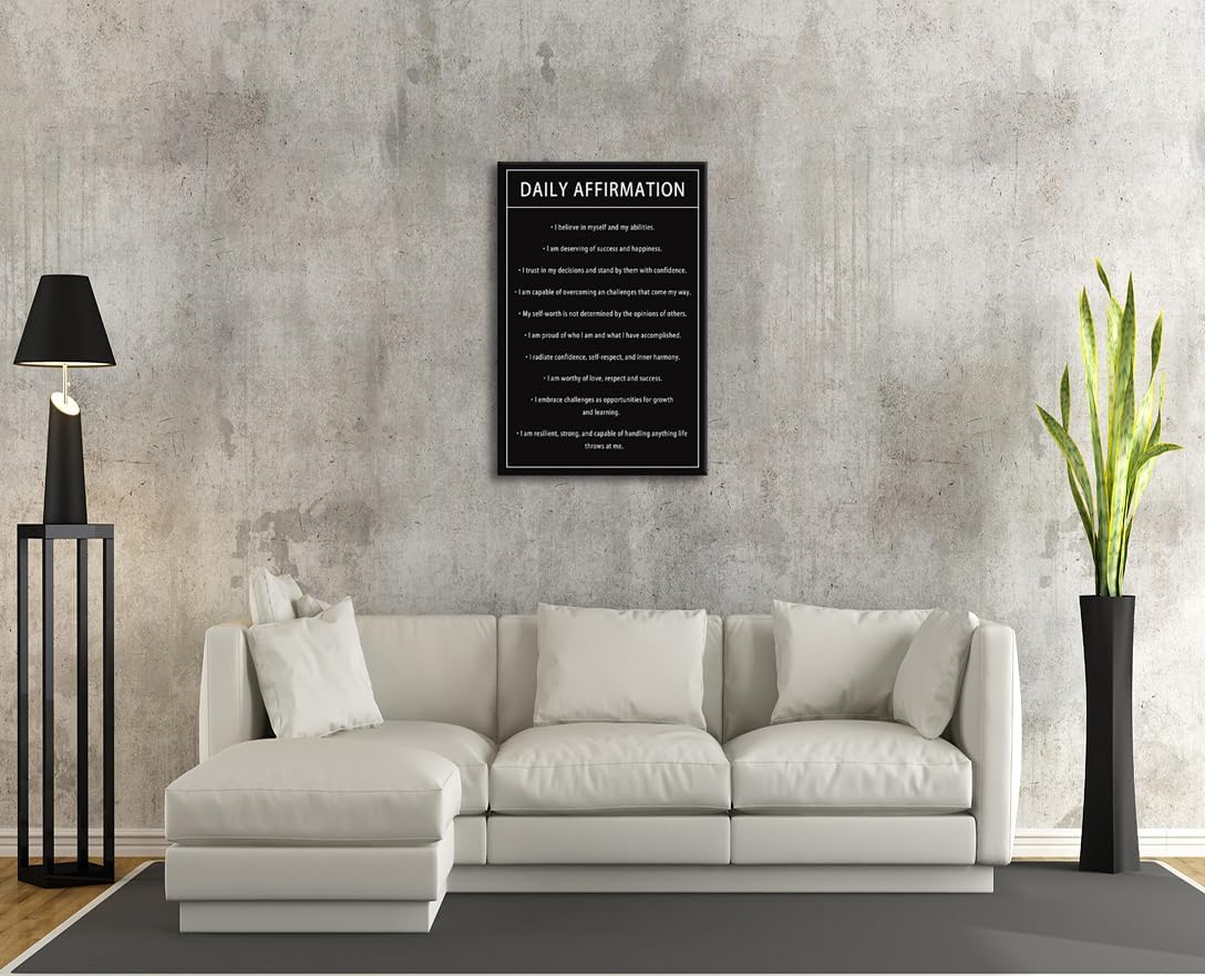 Daily Affirmations Inspirational Positive Quote Canvas Wall Art Motivational Canvas Poster Framed Paintings Artwork Wall Home Office Bedroom Dorm Wall Decor Framed Ready to Hang[24''W x 36''H]