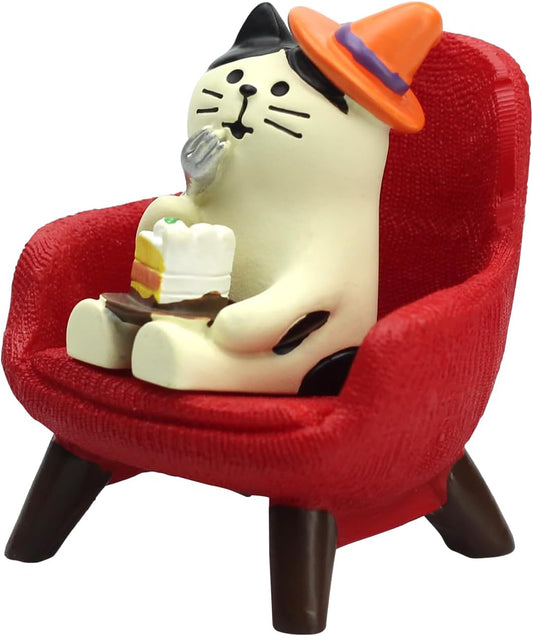 Cute Mini Cat Eating Cake Figurine Resin Cat for Office, Home Decoration Perfect Cute Cat Gift for Cat Lovers - Red Sofa