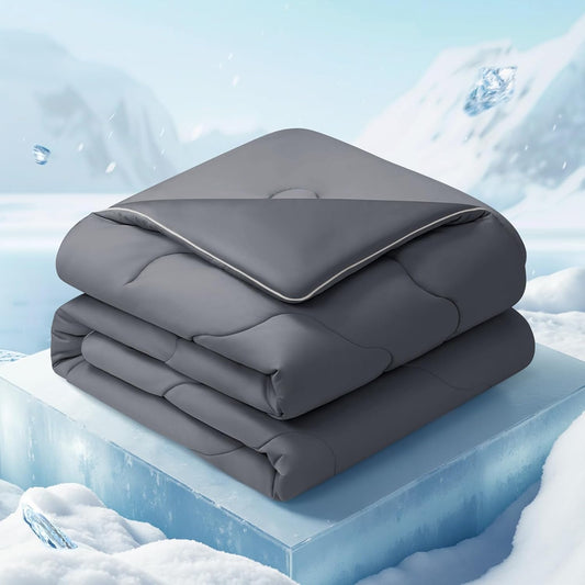 EASELAND All Season Cooling Comforter King, Cold Touch Fabric Absorbs Body Heat, 300GSM Super Soft, Cooling Blanket for Night Sweats Hot Sleeper (Dark Gray-All Season, King(108"X90"))