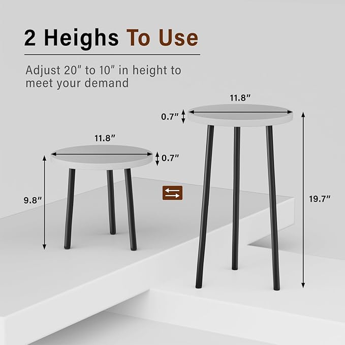 Plant Stand Indoor 2 Pack: Corner Wood 20 Inch Plant Stand Mid Century Modern Decor - Small Round Plant Table for Indoor Plants - Outdoor Plant Holder for Patio Living Room Bathroom Office (White)