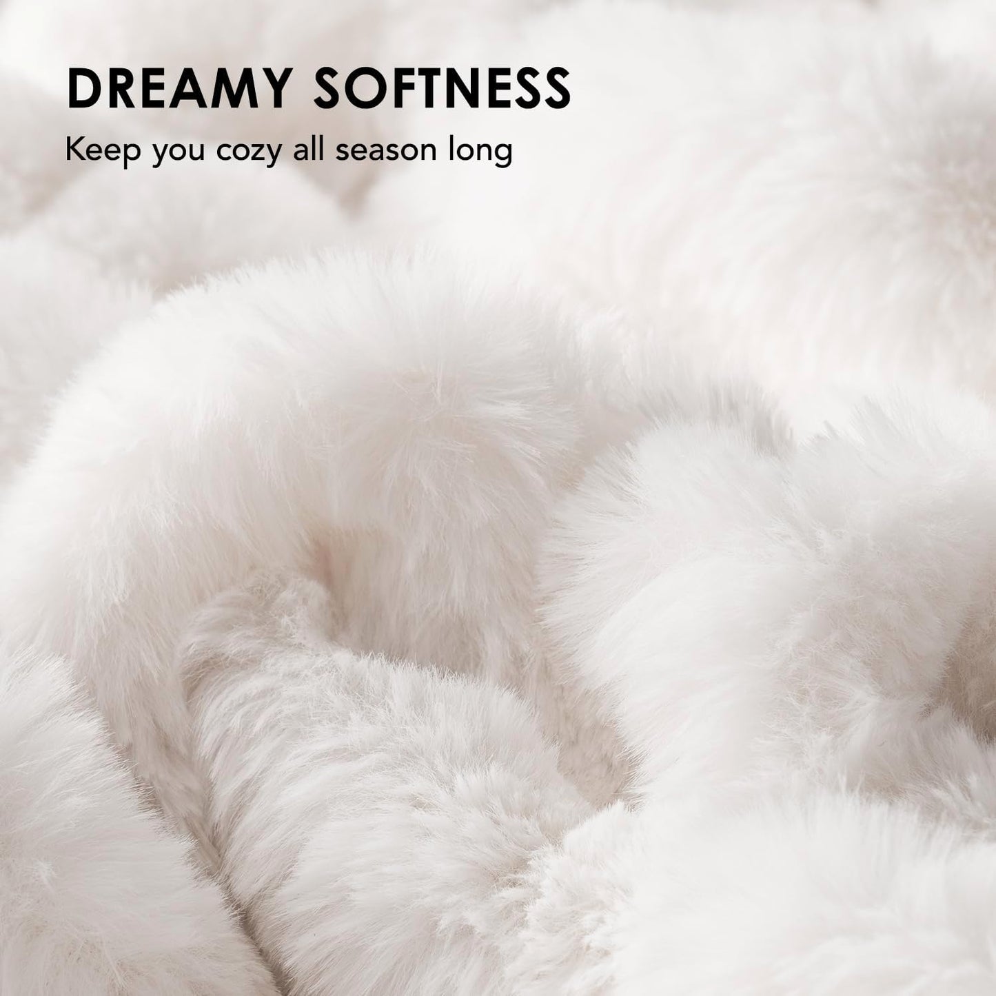 EVERGRACE Luxurious Soft Faux Rabbit Fur Throw Blanket, Cozy Fuzzy Plush Warm Throws for Couch Bed Sofa Chair Home Decor, Ruched Bubble Fluffy Blanket with Reversible Velvet, 60" x 80", Ivory White