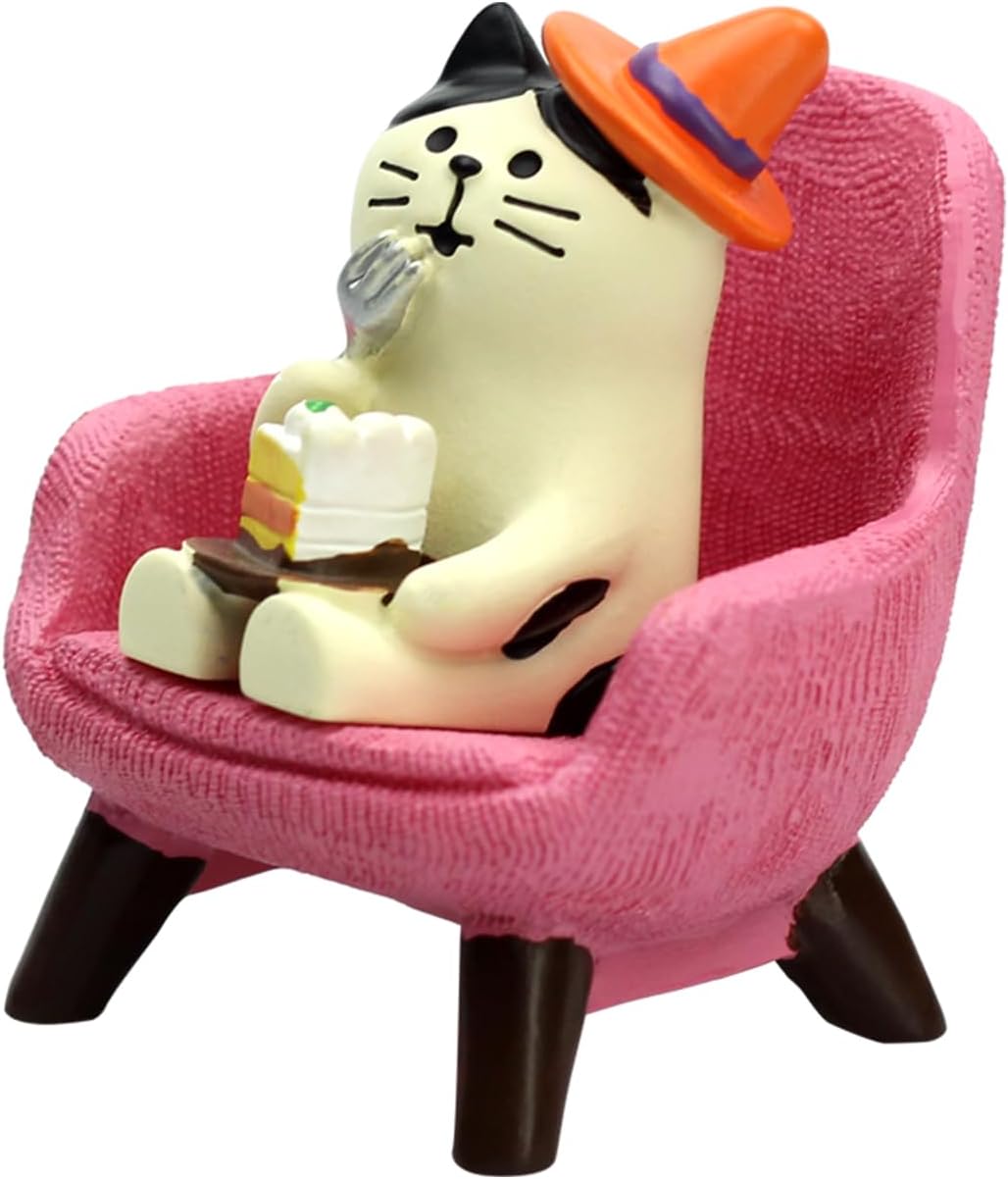 Cute Mini Cat Eating Cake Figurine Resin Cat for Office, Home Decoration Perfect Cute Cat Gift for Cat Lovers - Pink Sofa
