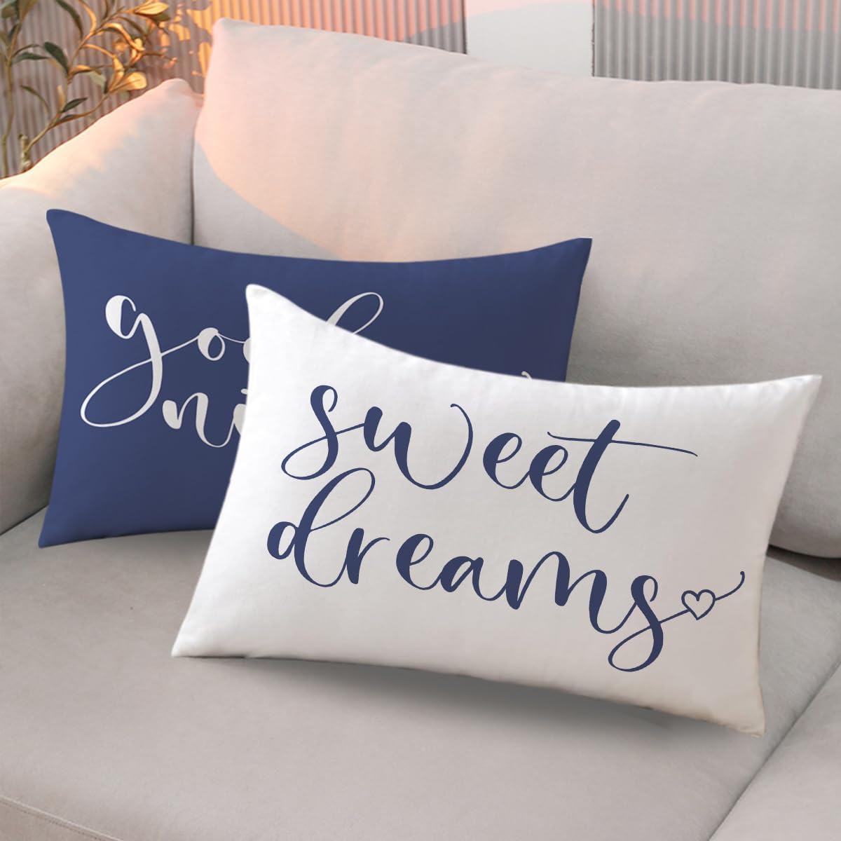 Bedding Decorative Lumbar Pillowcases Sweet Dreams Good Night Cushion Covers Sleep Themed Decorative Throw Pillow Covers 12''x20'',2Pack Super Soft for Bedroom Guest Room Housewarming Gifts (Blue)